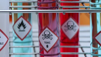 Wall Mural - toxic symbol for chemical hazard on test tube, chemical in factory 