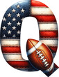 Alphabet letter Q, American football font, American flag with football pattern letter, superblow, sport team. usa, football, font, letter, sport, flag, alphabet, style, design, symbol, champion.