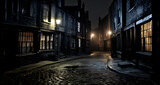 Fototapeta Uliczki - a night time photo of an empty street with cobblestone streets
