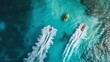 Surreal Symphony of Sea and Sky: A Birds-Eye Tapestry of Jet Skis Dancing on the Canvas of the Endless Azure