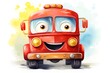 © hungryai - cartoon funny red school bus on white background - illustration for children