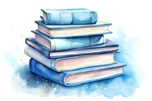 Pile Of Books. Hand Drawn Watercolor Illustration Isolated On White Background