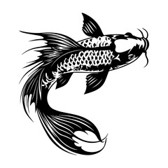 Wall Mural - Koi fish black silhouette logo svg vector, koi carp icon illustration.