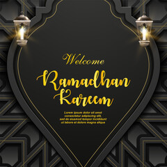 Wall Mural - welcome ramadan kareem 2024 banner with black background design