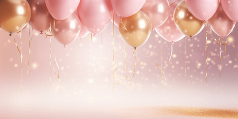 Wall Mural - Pink and golden balloons on festive background