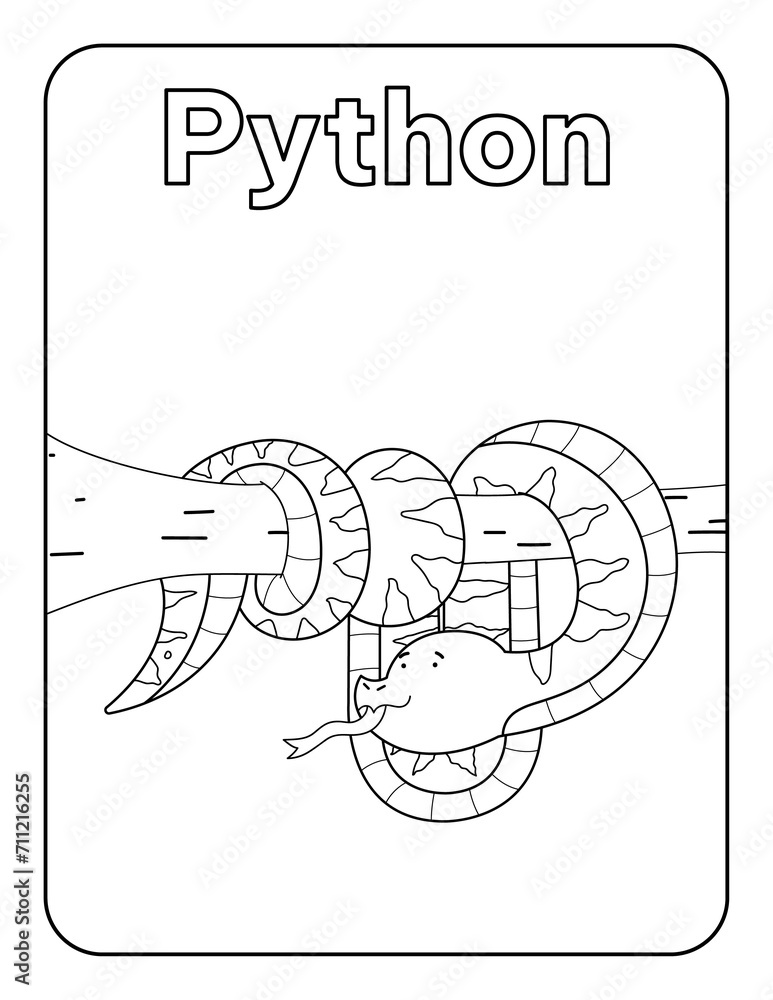 Coloring Page for Kids Coloring book Cute Cartoon Python Jungle Animals ...