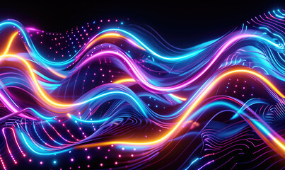 Wall Mural - Abstract neon glowing lines. Banner artwork for covers, wallpapers and headers