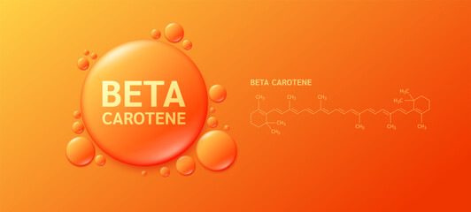 Drop water orange beta carotene and molecular structure. Fiber Prebiotics Vitamins from natural fruits vegetables. Nutrients essential for intestinal. Health care. Vector EPS10.