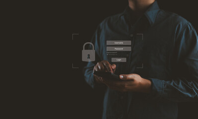 Fototapete - Cybersecurity concept, user privacy security and encryption, secure internet access Future technology and cybernetics, screen padlock, personal data security, Global network security technology.