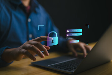 Leinwandbilder - Cybersecurity concept, user privacy security and encryption, secure internet access Future technology and cybernetics, screen padlock, personal data security, Global network security technology.