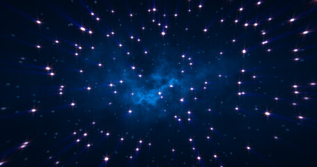 Wall Mural - Abstract cosmic background of energetic bright glowing magical stars on a dark sky background