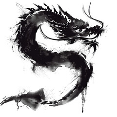 Sticker - An abstract brush stroke chinese dragon painted in watercolor ink. Chinese new year of the Dragon