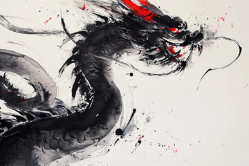 Wall Mural - An abstract brush stroke chinese dragon painted in watercolor ink. Chinese new year of the Dragon