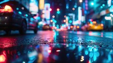Blurring lights from cars and bikes weave in and out of the city streets illuminating a vibrant neon timelapse of urban chaos