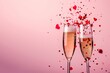 © Lumos Maxima - Two champagne glasses with splash of red heart shaped confetti over pink background. Copy space. Valentine's Day