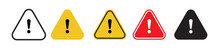 Danger Risk Warning Yellow, Red And Black Triangle Sign Set.accident  Problem Alert Exclamation Mark Hazard Safety Roadsign. Traffic Attention Pictogram Collection.