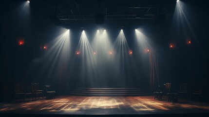 Wall Mural - Dramatic lighting on an empty stage, setting the scene for an impactful performance or announcement