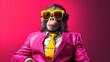 Cool monkey wearing pink fashion and glasses