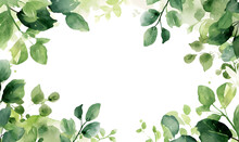 Green Leaves Watercolor Background Invitation Template, Generative AI