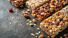Various Healthy Diet Granola Bars With Banana And Nuts