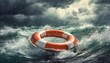 life buoy on the sea, Lifebuoy floating on sea in storm weather