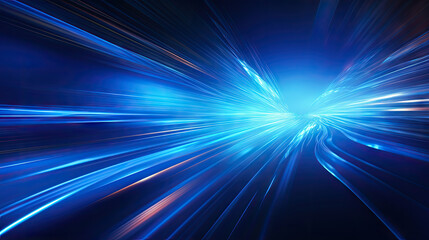 Poster - A blue light streaks through the center of a dark tunnel depicts a dynamic and futuristic tunnel with glowing blue light, perfect for technology, speed, and innovation-themed designs.