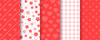 © maradaisy - Valentine's day seamless pattern. Love backgrounds. Textures with hearts, flowers and plaid. Set of romantic vintage prints for scrapbooking. Collection red wrapping papers. Vector illustration