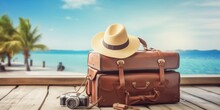 Vintage Suitcase Hipster Hat And Camera