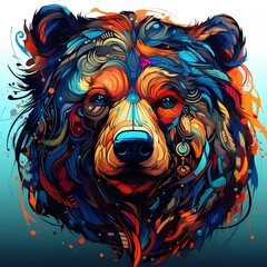 Wall Mural - Abstract bear head close up with tangled doodle elements. Full color illustrations. generative ai