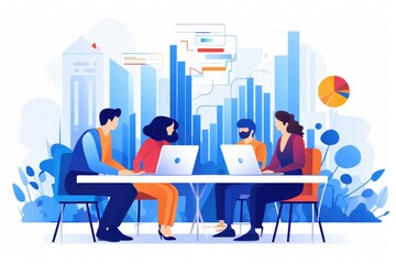 Canvas Print - A diverse group of individuals sitting at a table, focused and engaged, each working on their laptops, Digital marketing team working on a new campaign strategy, AI Generated