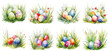Set of watercolor Easter Bunny and Eggs, PNG, generated ai