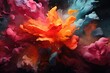 A vibrant flower with multiple colors in a close-up shot against a black background, Explosion of emotions represented through a clash of hues, AI Generated