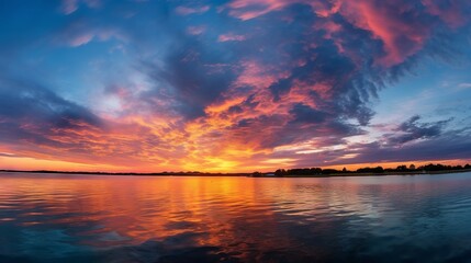 Wall Mural - beautiful sunset colors over the ocean with fluffy clouds