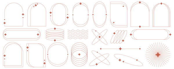 Wall Mural - aesthetic frame shape. outline minimal graphic elements with stars. abstract boho arches with sparkl
