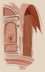 Wall Mural - Window in Palaces of Rajasthan vector illustration