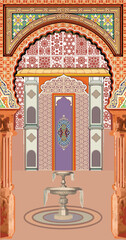 Wall Mural - Eastern Mughal Moroccan decorative arch, fountain, palace vector