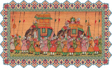 Traditional East Indian Mughal Maratha Princess On Elephant Ride Vector Illustration Frame