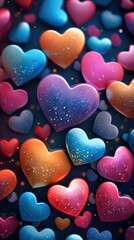 Poster - Festive background with colorful hearts. Generative AI.