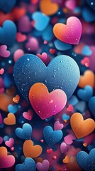 Poster - Festive background with colorful hearts. Generative AI.