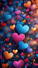 Poster - Festive background with colorful hearts. Generative AI.