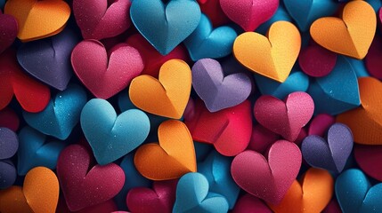 Poster - Festive background with colorful hearts. Generative AI.