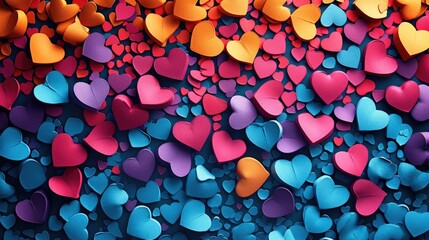 Poster - Festive background with colorful hearts. Generative AI.