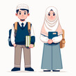 vector characters of a male and female Muslim students in a simple and minimalist flat design style