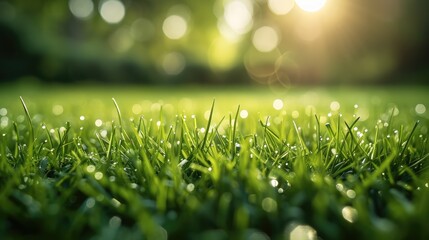Poster - Green grass on a blurred background. Generative AI.