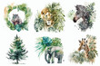 © Zaleman - Safari Animal set hippopotamus, lion, zebra, elephant, giraffe in watercolor style. Isolated illustration