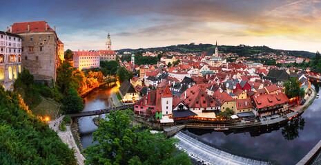 Wall Mural - Panoramic aerial view over the old Town of Cesky Krumlov, Czech Republic. UNESCO World Heritage Site.