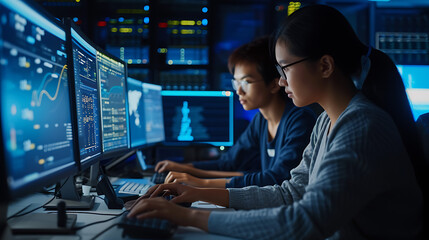 Coding Mastery, Software Developers at Work in Data Center Control Room