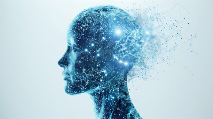 Digital Cognition, Human Head and Brain in AI and ML Realm, white background