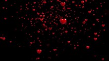 Red Love Heart Shape Floating Animation. Happy Valentines Day Neon Heart Background. Glowing And Shiny Red Hearts, Love And Marriage Concept