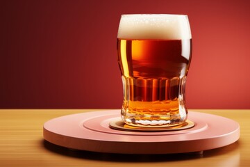 Beer Pint on a Coaster, on an isolated Crimson Red background, Generative AI